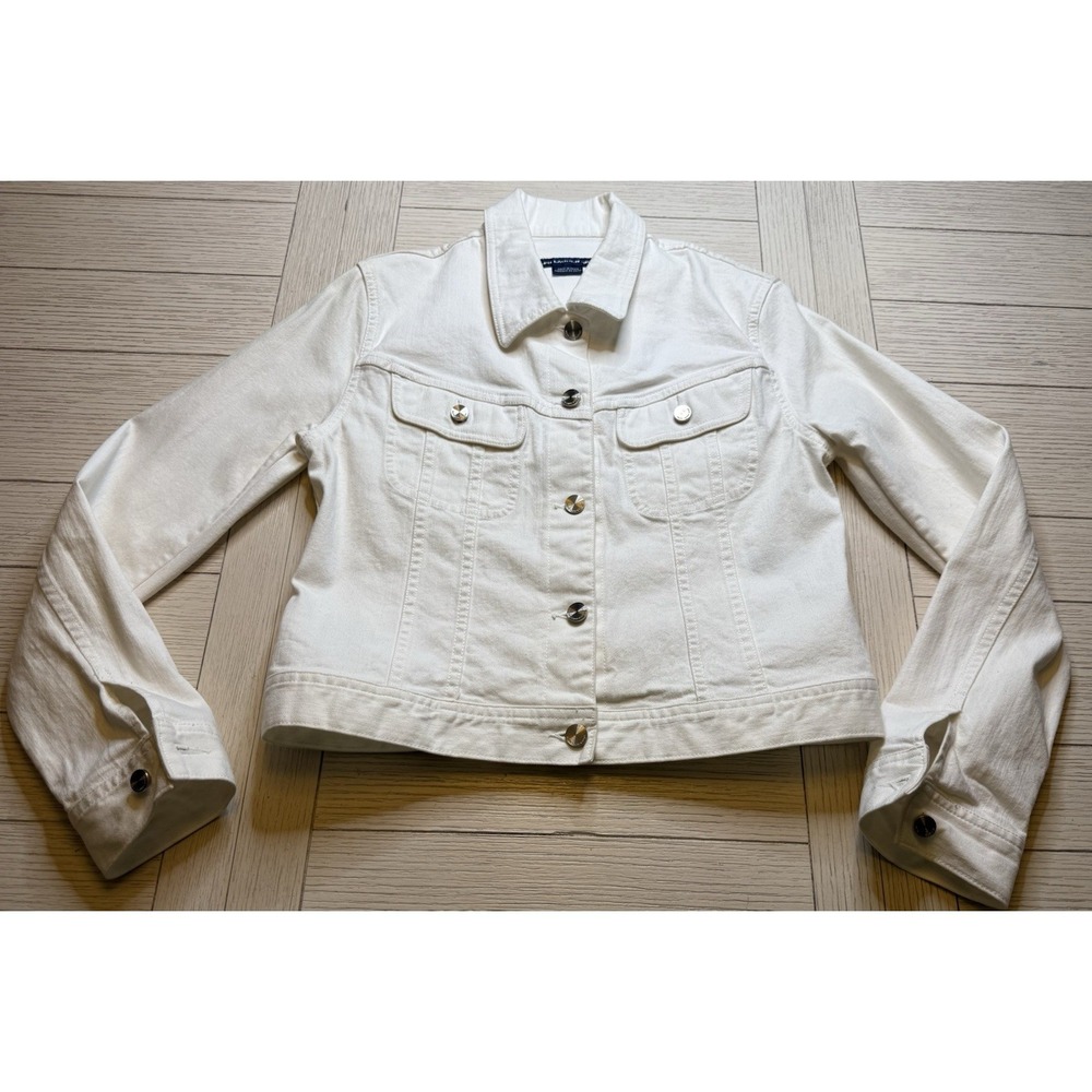 Ralph Lauren Sport Women Sz XS Button Up White Denim Jean Jacket Classic Cottage